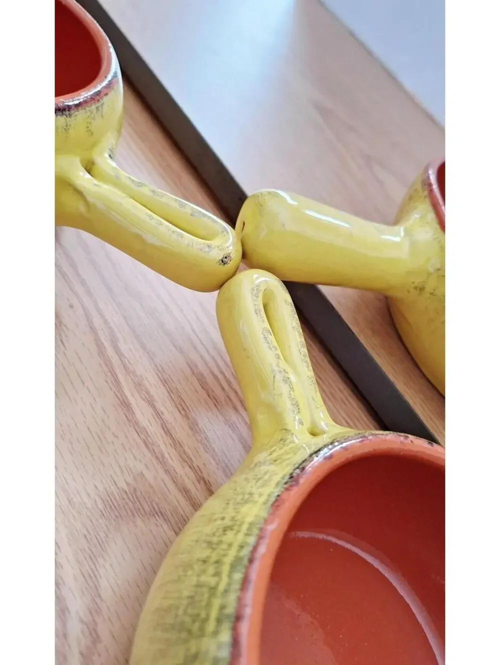 De Silva VTG Yellow Glazed Terracotta Handled Bowls - Made in Italy - 3 Set